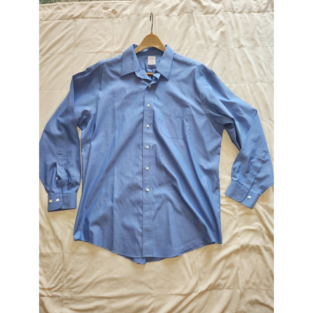 Brooks Brothers 346 Blue Non-Iron All Cotton Dress Shirt Men's Size 17 34/35
